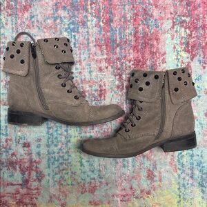 Fergie Gray Combat Boots with Studded Cuffs